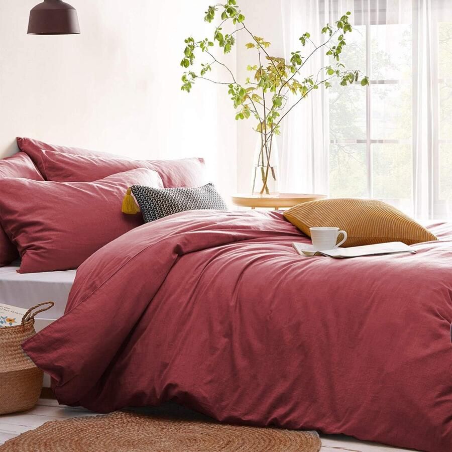 Beddengoed 200 x 200 cm antiekroze roze effen romantisch dekbedovertrek tweepersoonsbed en 2 kussenslopen 80 x 80 cm met ritssluiting gemaakt van 110 g microvezel