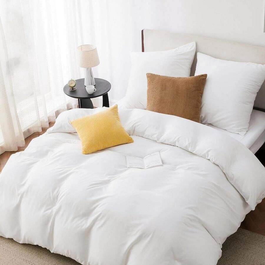 Beddengoed 200 x 200 cm microvezel tweepersoonsbed wit kussensloop 80 x 80 cm met ritssluiting dekbedovertrek 160x200