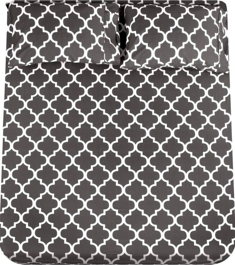 Beddengoed 4-delige bedrukte lakenset geborsteld polyester microvezel (voor bed 135 x 190 cm grijs)