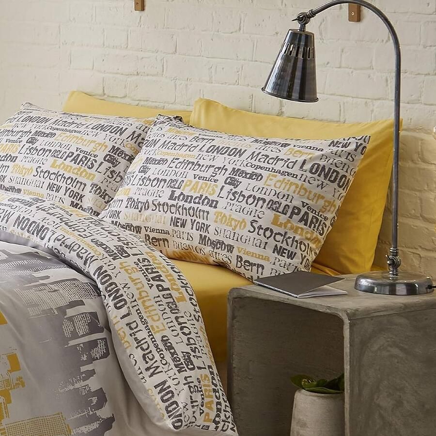 Beddengoed Cityscape Ochre Katoen 135 x 200 cm