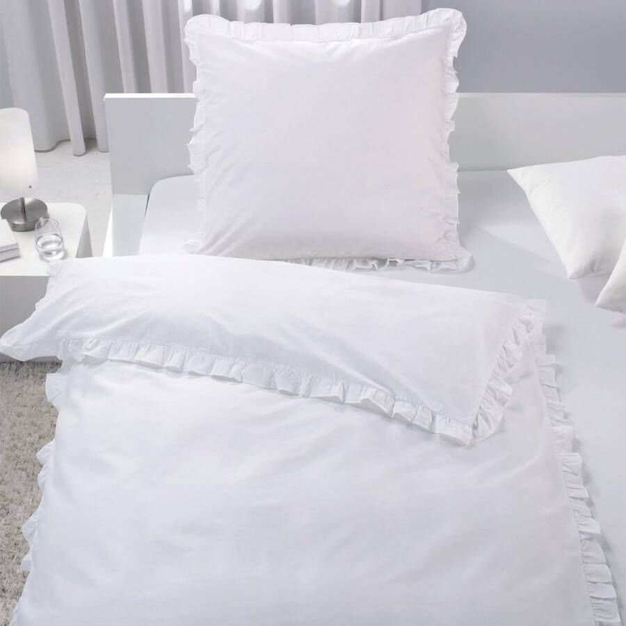 Beddengoed met ruches 2-delig 135 cm x 200 cm dekbedovertrek bedgarnituur bed beddengoed dekbed overtrek set vintage retro