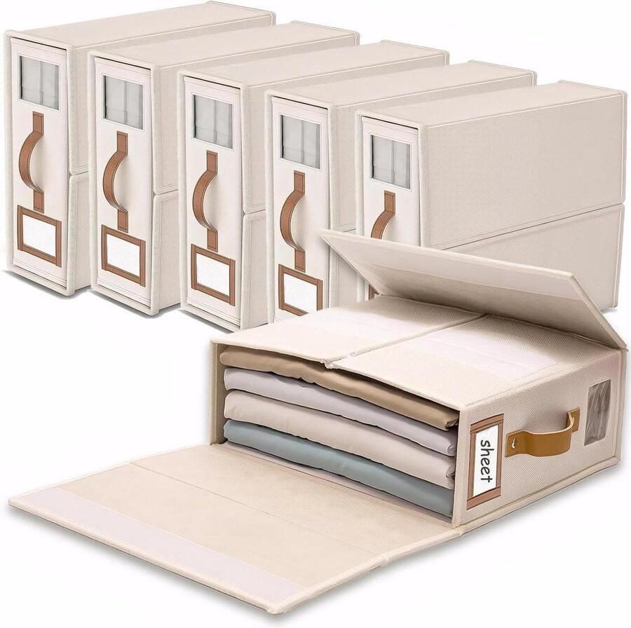 Beddengoed opbergorganizers 6 pack opvouwbare met venster en label voor onder het bed in de kledingkast voor het organiseren van lakens kleding en dekens linnen kleur