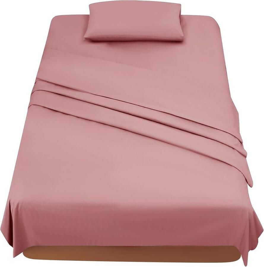 3-Delige Bedlinnen Set voor 90x190 200 cm Eenpersoonsbed Microvezel Hoeslaken & Kussensloop Donkerroze