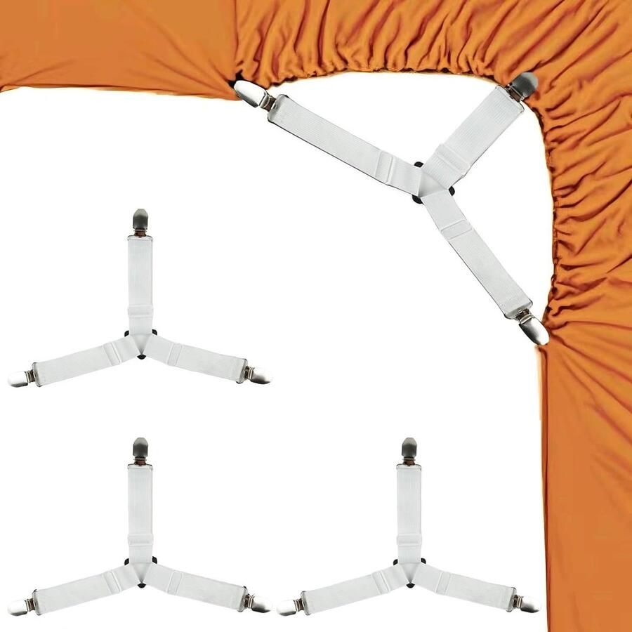 Beddengoedklemmen 4 stuks Lakenspannerset Lakenhouder Bedlakenhouderriemen 3-weg hoeslakens Lakenspanner Strijkplankspanner Lakenriemen Verstelbare elastische lakenhouder Voor bed matrashoezen en bankkussens Wit