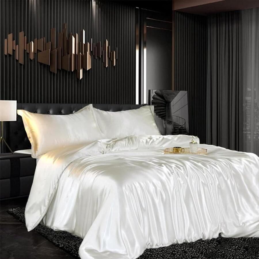 Beddengoedset Luxe satijn Ideaal voor tweepersoonsbed 3-delig Wit 220 x 240 cm