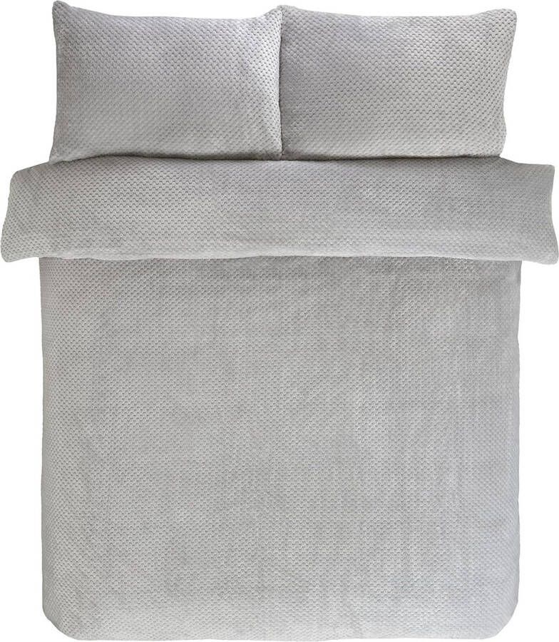 Sleepdown Beddengoedset met kussenslopen teddy fleece wafelpatroon warm en behaaglijk omkeerbaar voor Super King size bed (260 x 230 cm)