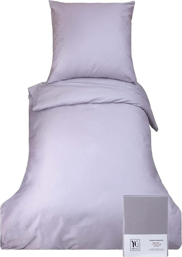 Beddengoedset met ritssluiting 135 x 200 cm 100% katoen renforcé (Oeko-Tex) 2-delig knuffelzacht dekbedovertrek en kussensloop 80 x 80 cm zip beddengoed eenpersoonsbed grijs