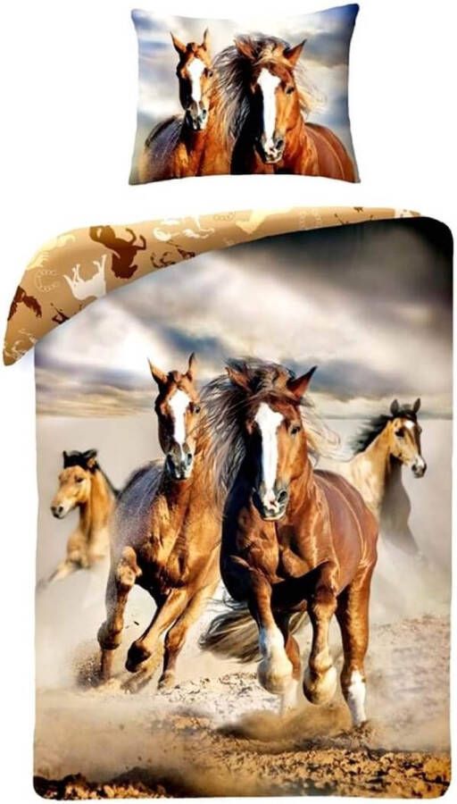 Beddengoedset motief: Paard bruin voor eenpersoonsbed 140 x 200 cm 100% katoen beddengoed - Foto 1