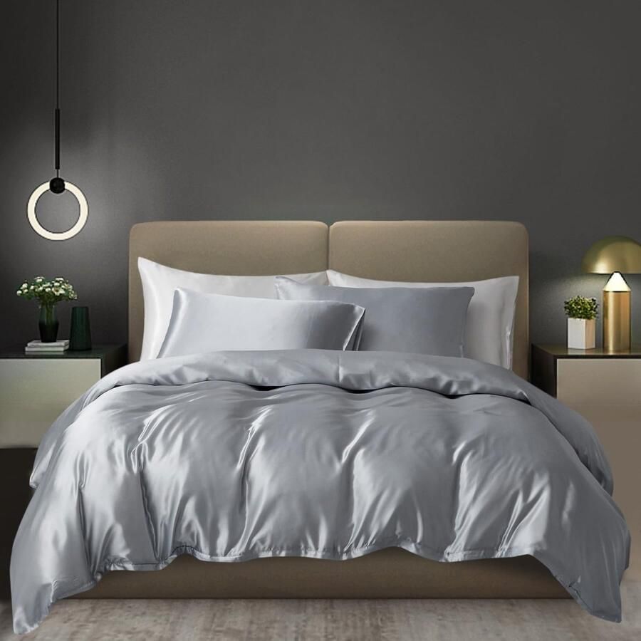 Beddengoedset satijn 220 x 240 cm 3-delig lichtgroen zijdeachtig glanzend zijde effen dekbedovertrek set glad luxe lichtgroen beddengoedset zacht tweepersoonsbed met ritssluiting