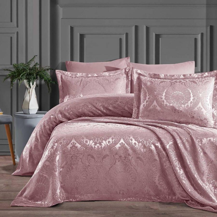 Beddengoedset sprei 220 x 240 cm en 2 kussenslopen van 50 x 70 cm bedsprei deken voor 4 seizoenen deken voor bed bank woondeken chenille-stof woondeken zacht en modern (Roze)