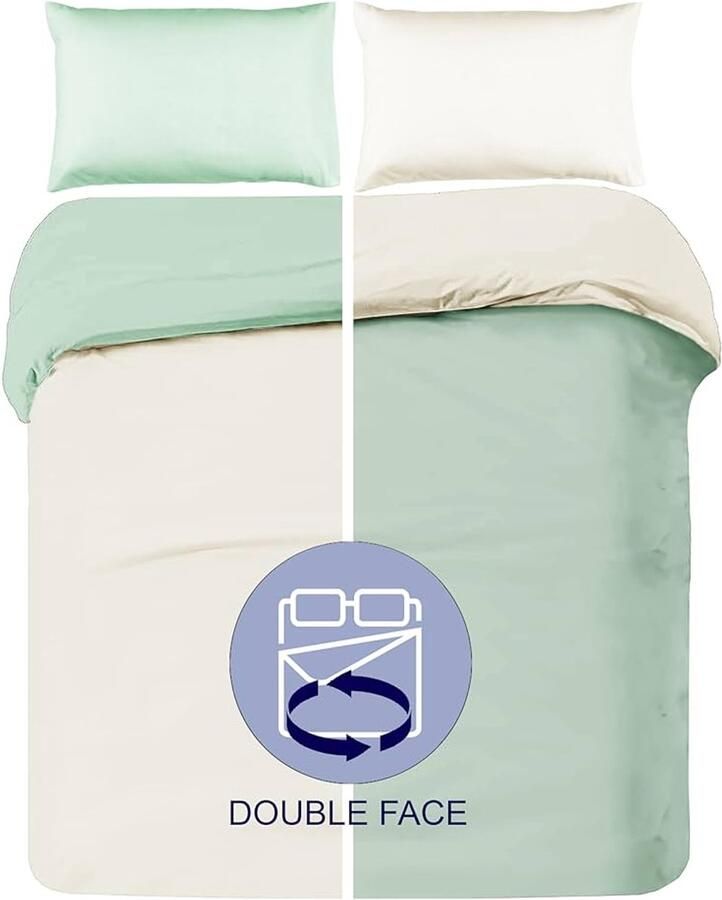 Beddengoedset voor tweepersoonsbed 100% percal set van 1 dekbedovertrek en 4 kussenslopen kleuren bamboe en ivoor