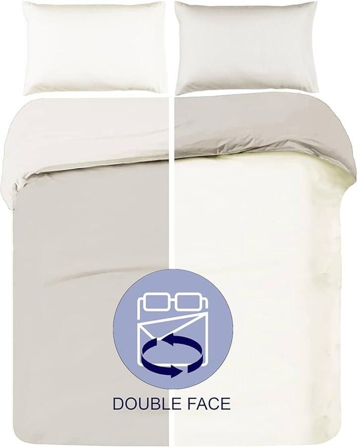 Beddengoedset voor tweepersoonsbed 100% percal set van 1 dekbedovertrek en 4 kussenslopen zand en ivoor