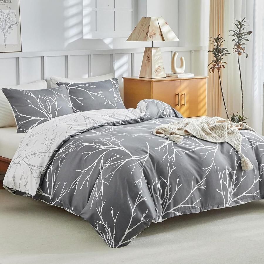 Beddengoedset voor Tweepersoonsbed 240 x 220cm 3-delige Microvezel Set met Botanisch Patroon