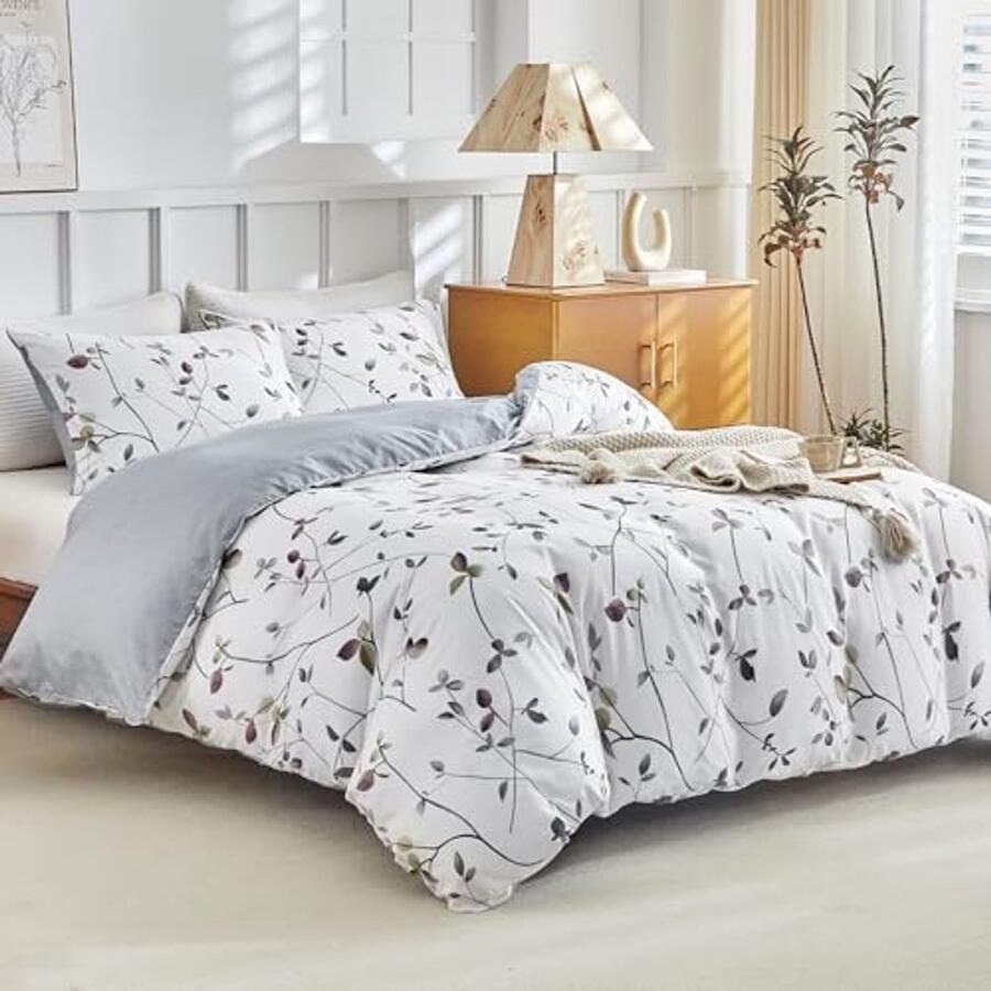 Beddengoedset voor Tweepersoonsbed 240x220cm Microvezel 3-delig met Tak- en Bladpatroon