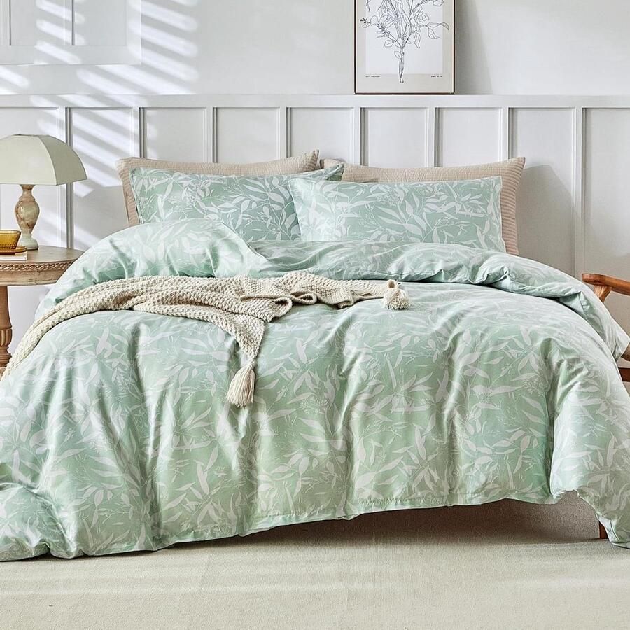 Beddengoedset voor tweepersoonsbed microvezel lichtgroen 3-delig 240x220 cm