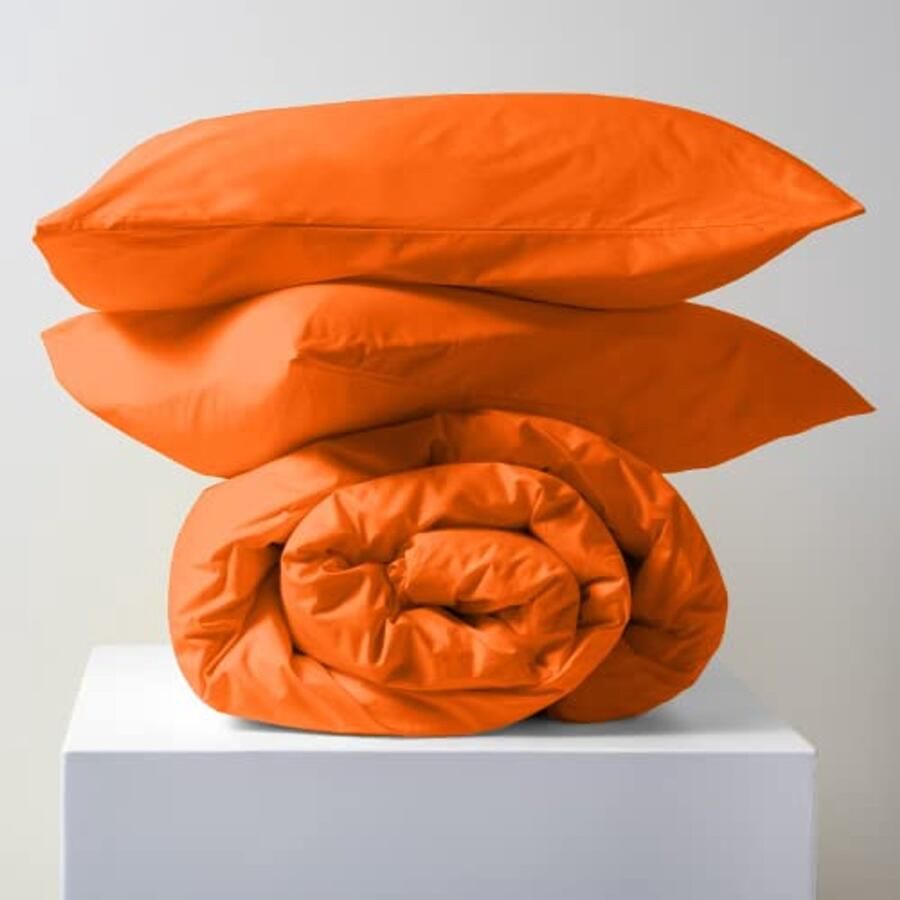 Beddengoedset voor Tweepersoonsbed van Katoen Dekbedovertrek 250 x 240 cm + 2 Kussenslopen 50 x 80 cm Effen Oranje Tortona Stijl