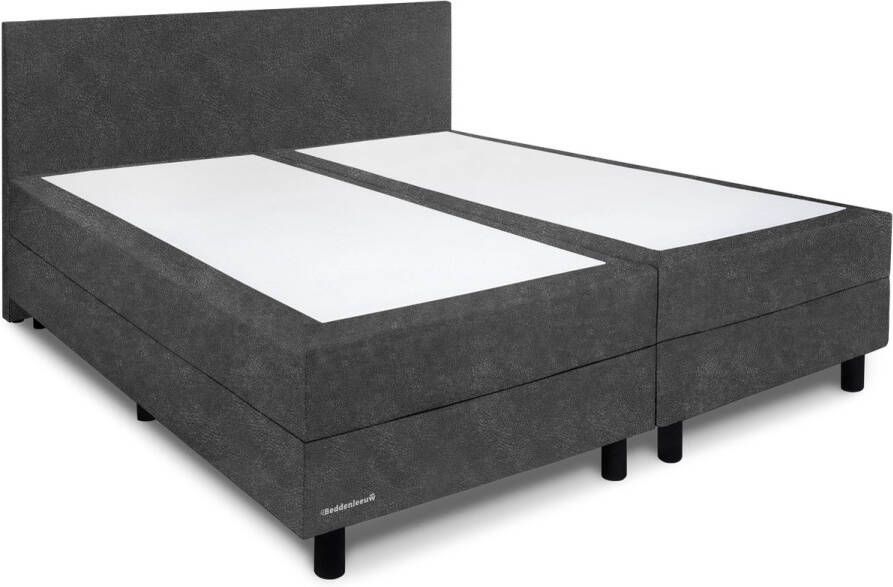 Beddenleeuw Boxspring Bed Isabella 140x200 Incl. Hoofdbord + Matras Lederlook Antraciet (Skai)