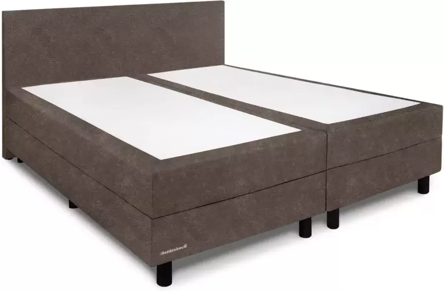 Beddenleeuw Boxspring Bed Isabella 140x200 Incl. Hoofdbord + Matras Lederlook Taupe (Skai)