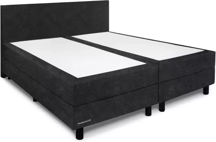 Beddenleeuw Boxspring Bed Isabella 140x200 Incl. Hoofdbord + Matras Lederlook Zwart (Skai)