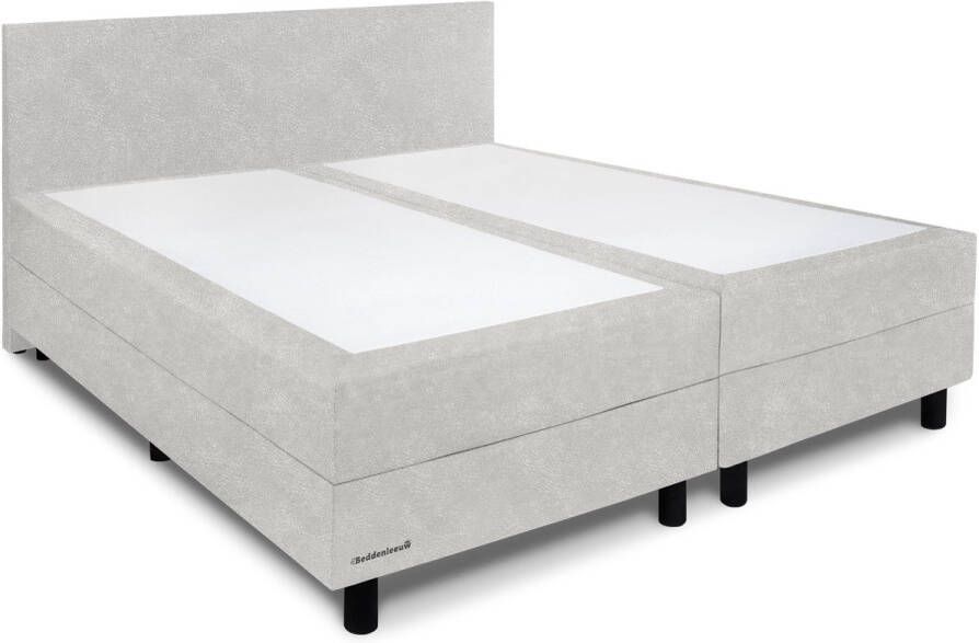 Beddenleeuw Boxspring Bed Isabella 160x200 Incl. Hoofdbord + Matras Lederlook Wit (Skai)