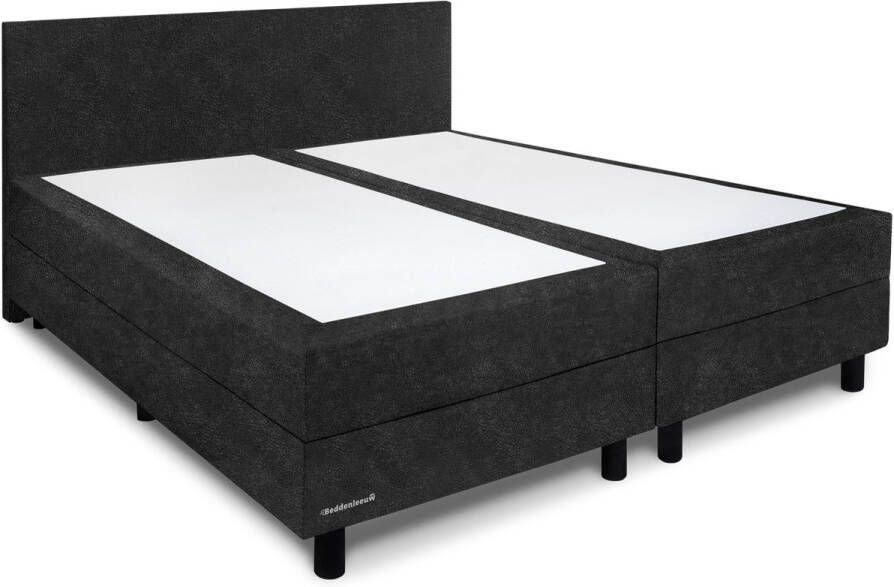 Beddenleeuw Boxspring Bed Isabella 160x200 Incl. Hoofdbord + Matras Lederlook Zwart (Skai)