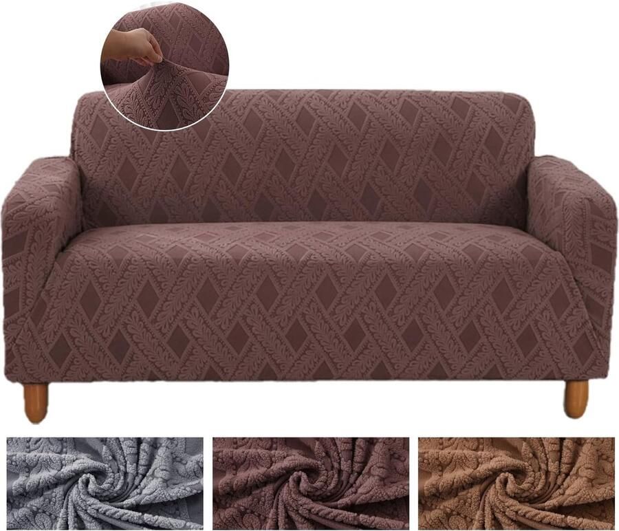 BEDDING Bankhoes 3-zits bankovertrek met armleuningen stretch antislip jacquard duurzame bankovertrek woonkamer ultra zachte bankbeschermer bruin