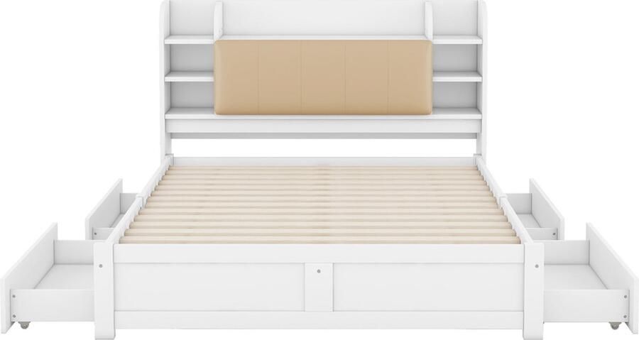 Gotagee Bedframe houten bed laag bed modern tweepersoonsbed lade eenpersoonsbed wit