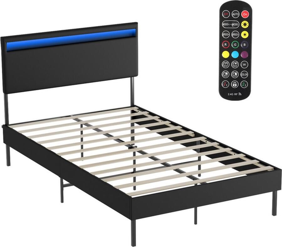Bedframe met-hoofdeinde Lattenbodem 12 latten Home Collectie Bedframe 120*200CM zwart Leer met LED