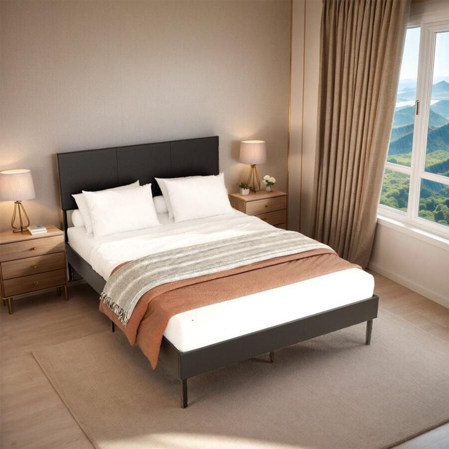 Bedframe met-hoofdeinde Lattenbodem 12 latten Home Collectie Bedframe 140*200CM zwart Leer