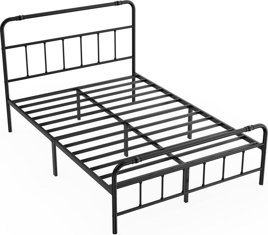 Bedframe met hoofdeinde Modern metalen bed 140x200 cm Platformbed van metaal met robuuste stalen lattenbodem Tweepersoonsbed Zwarte opbergruimte onder het bed voor de slaapkamer Logeerkamer