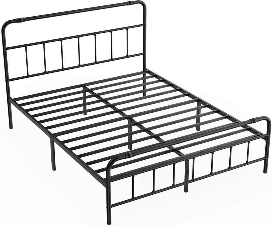 Bedframe met hoofdeinde Modern metalen bed 160x200 cm Platformbed van metaal met stevige stalen lattenbodem Tweepersoonsbed Zwart Opbergruimte onder het bed voor slaapkamer Logeerkamer