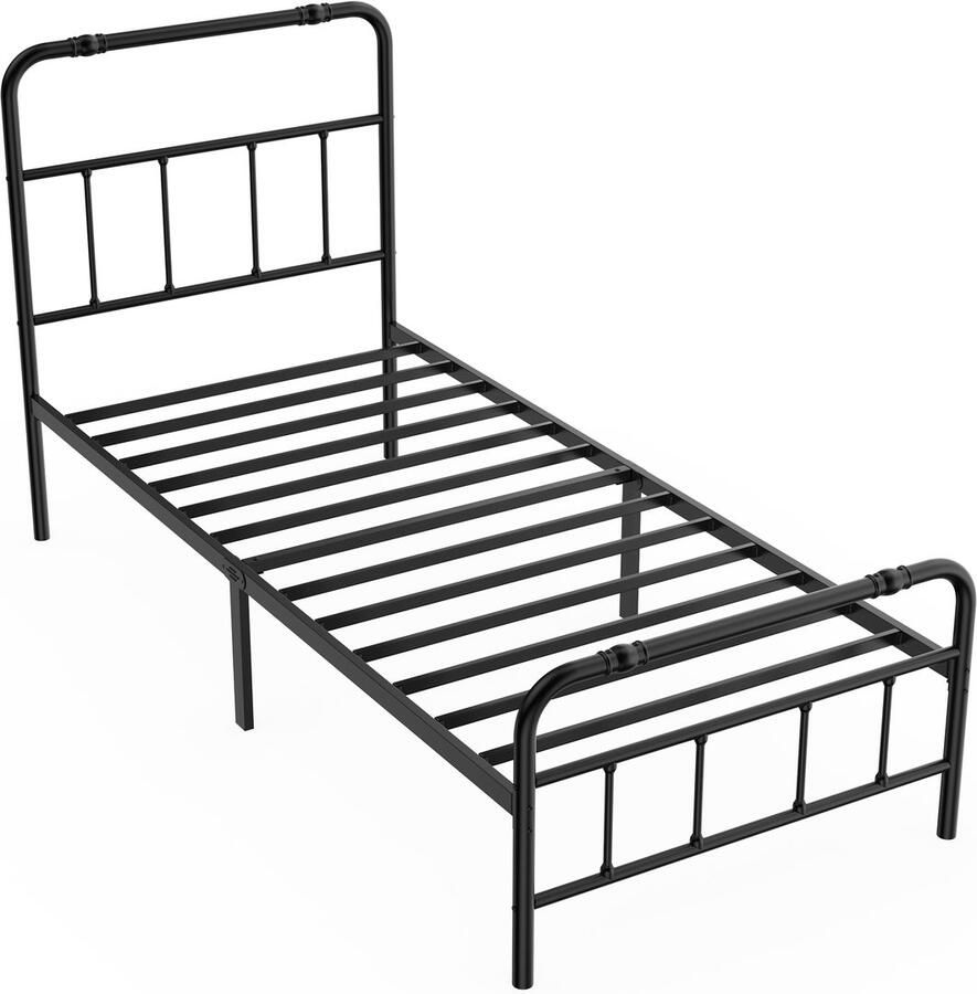 Bedframe met hoofdeinde Modern metalen bed 90x200 cm Platformbed van metaal met robuuste stalen latten Eenpersoonsbed Zwarte opbergruimte onder het bed voor de slaapkamer Logeerkamer
