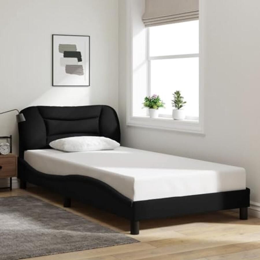 Bedframe met Hoofdeinde van Stof Zwart 100x200 cm Eenpersoonsbed Slaapkamermeubilair