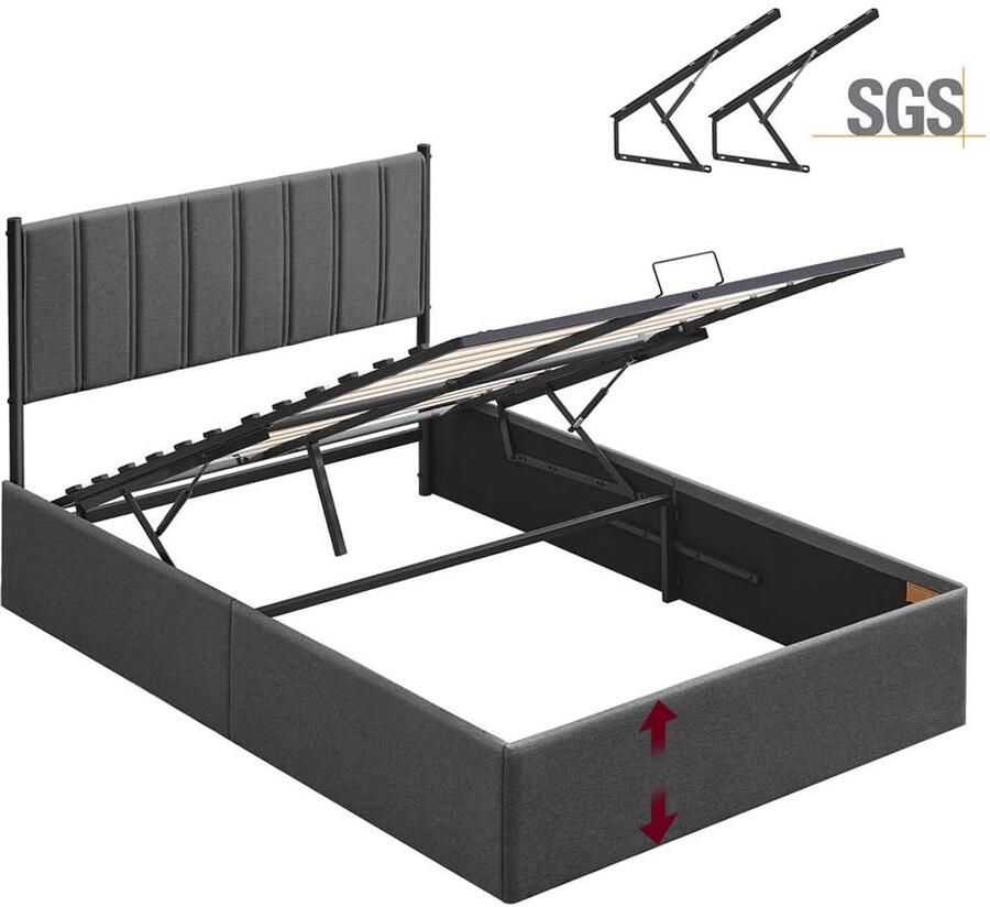 Bedframe Met Opvouwbare Lattenbodem & Opbergruimte Onder Bed