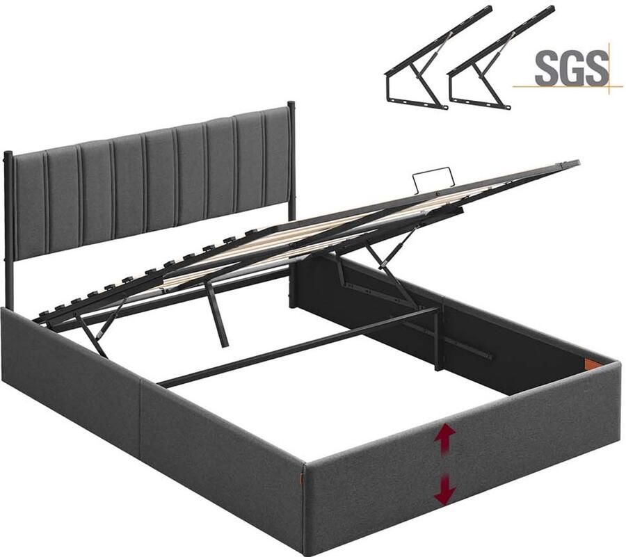 Bedframe Met Opvouwbare Lattenbodem & Opbergruimte Onder Bed