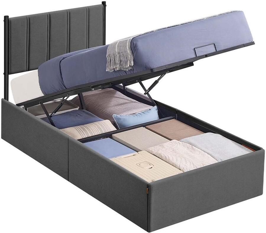 Bedframe Met Opvouwbare Lattenbodem & Opbergruimte Onder Bed