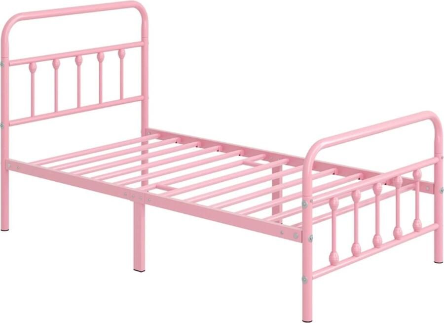 Bedframe metalen bedframe van metaal met lattenbodem 90 x 200 cm Roze Little Stuff