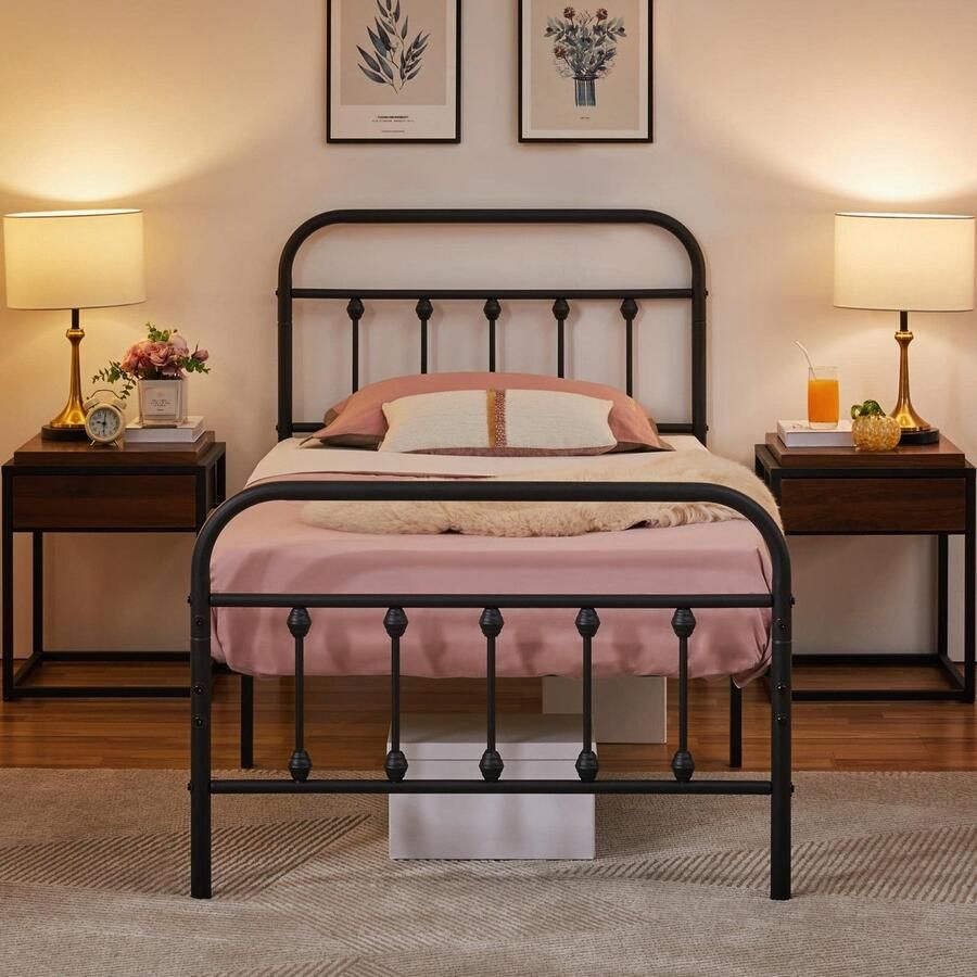 Bedframe metalen bedframe van metaal met lattenbodem modern logeerbed tienerbed zwart 90 x 200 cm