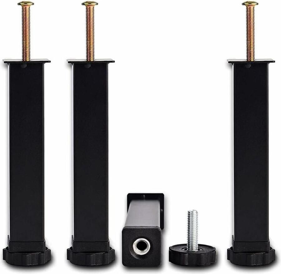Bedframe steunvoet 4 stuks 35 cm (+2 cm) verstelbare zwart koudgewalst ijzer steunpoten voor meubels verstelbare bedpoten intrekbaar voor frames met M8×60 mm bout