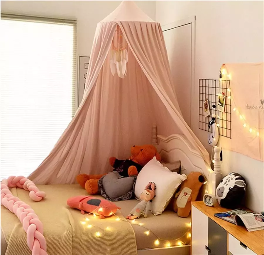 Bedhemel babybed kinderklamboe kant baldakijn meisjes prinses hemelbed bedgordijn voor spel lezen slaapkamer kleedkamer (lichtgrijsblauw)