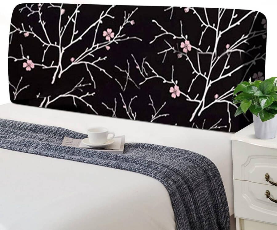 Bedhoofdeindehoezen Stretch Bedhoofdbordhoes Rekbaar Wasbaar Dik Spandex All-inclusive Stofdichte Bedhoofdbordhoes voor tweepersoonsbed Eenpersoonsbedhoofd (120-140 cm zwarte bloemen)