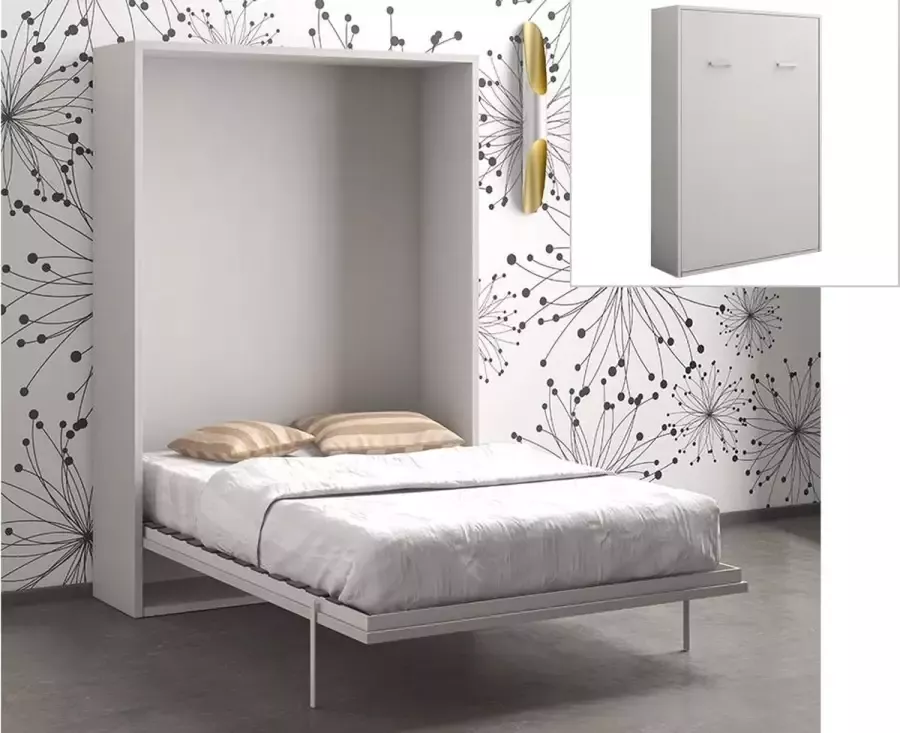 Opklapbed handmatige verticale opening 140x200cm Wit MALINA L 155 cm x H 209 cm x D 40 cm