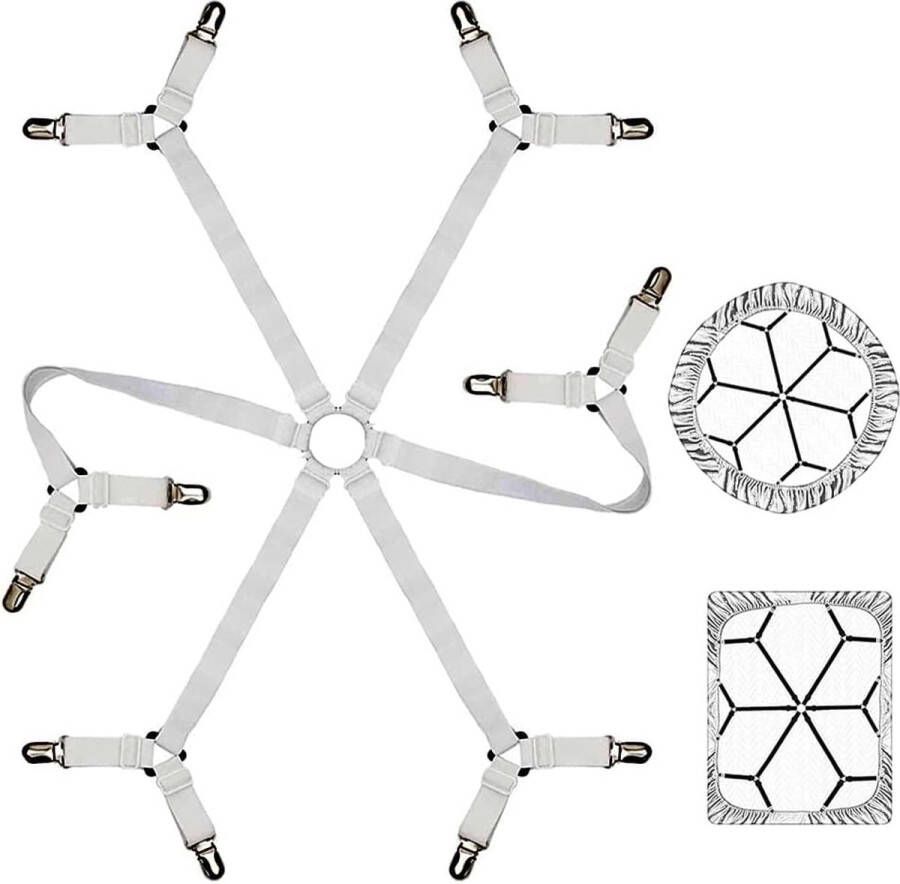Bedlakenspanner elastisch verstelbare sluitingen bedlakensluitingen voor allround en vierkante matrassen (wit)