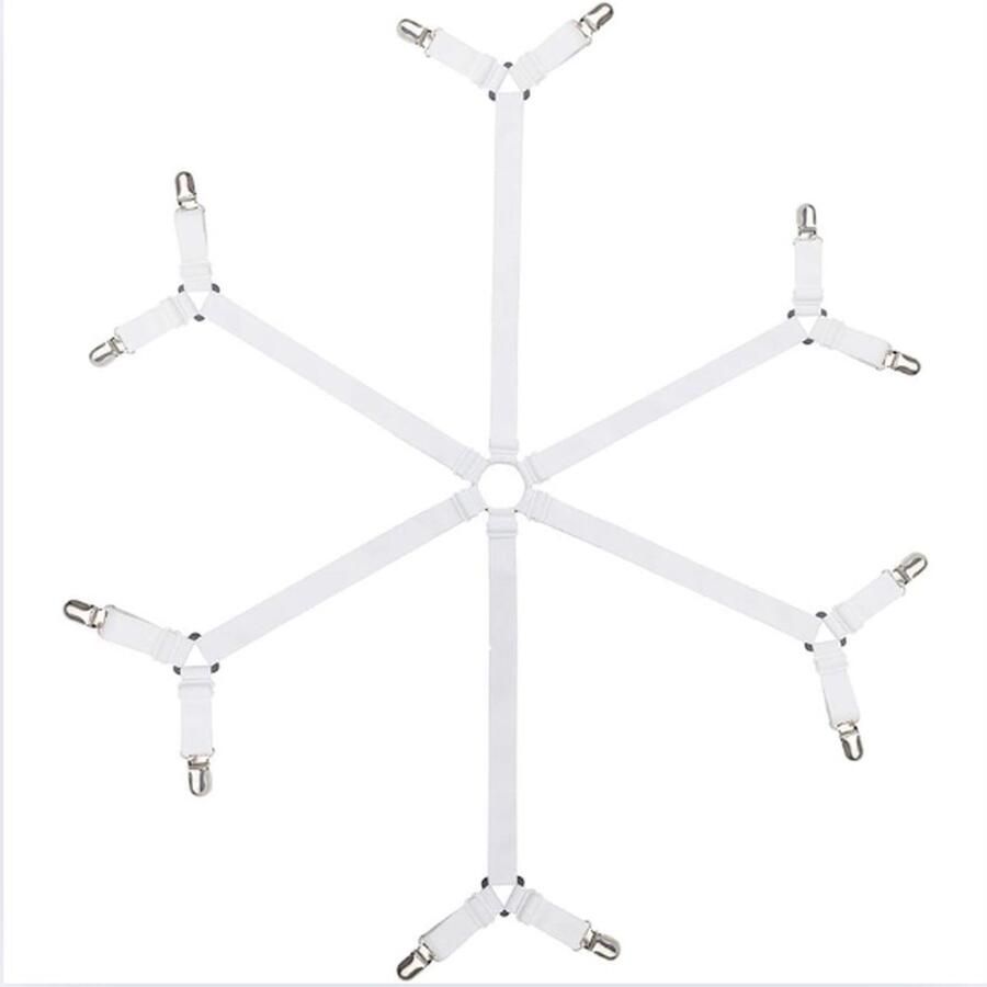 Bedlakenspanner spanbanden met metalen klemmen 6-zijdige driehoek verstelbare lakenspanner voor ronde en vierkante matrassen bedlaken bank tafelkleden wit