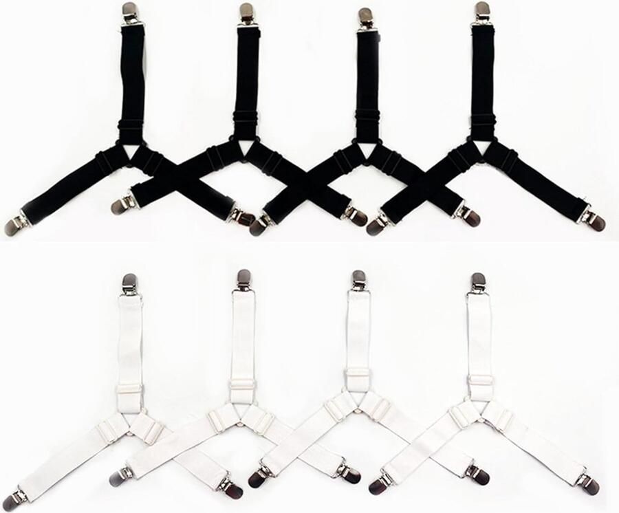 Bedlakenspanner verstelbaar witte elastische beddoekspanner 8 stuks verstelbare bedlakenspanner lakenspanner met metalen clips laken voor kreukvrije lakens matras strijkplank bank topper