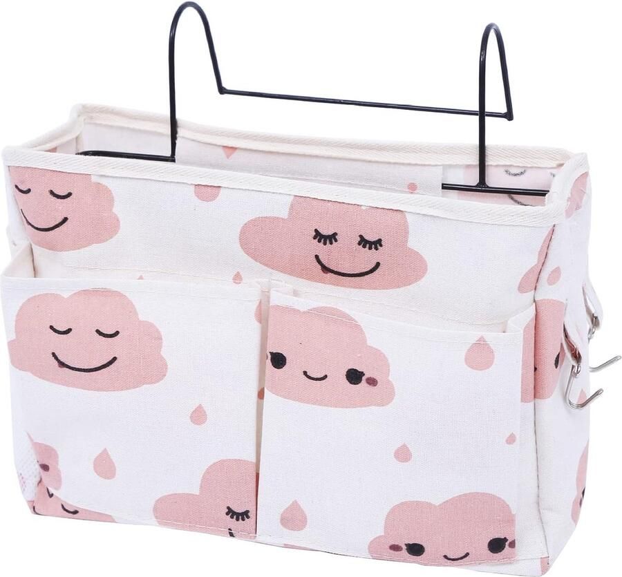 Bedorganizer bedtas met donkere haak hangtas stapelbed opbergtas voor boek tijdschrift mobiele telefoon koptelefoon bedopslag (roze)