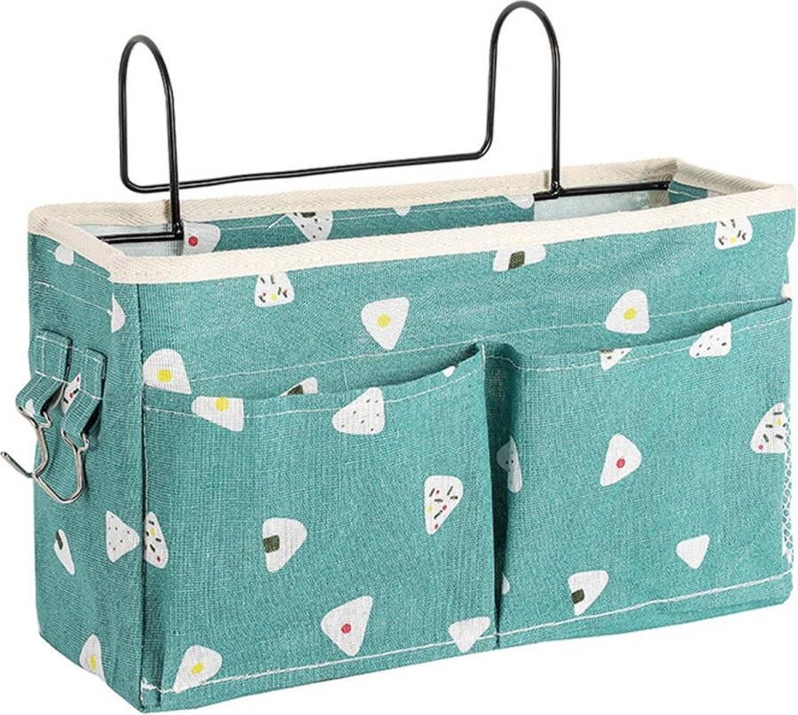 Bedorganizer bedtas met thaken hangtas hoogslaper opbergtas voor boek tijdschrift mobiele telefoon hoofdtelefoon bed opslag (blauwe print)