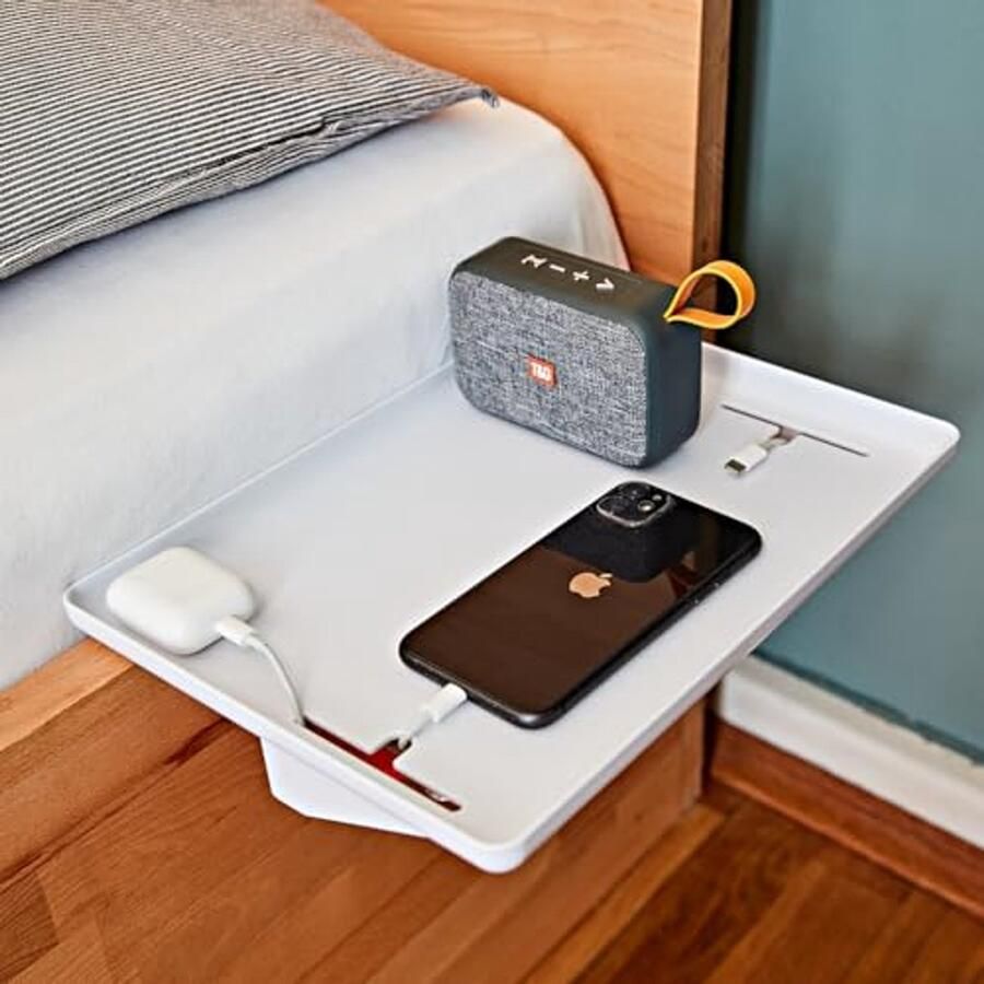 Bedplank nachtkastje voor bed en stapelbed Ruimtebesparend met kabelhouder Belastbaar tot 11 kg Wit