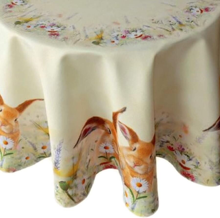 Bedrukt tafellinnen met paasmotief 100% polyester wasbaar tot 40 °C