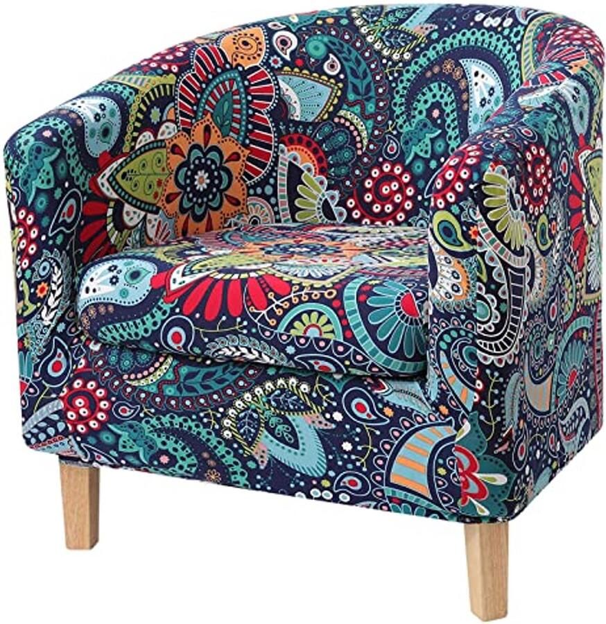 Bedrukte kuipstoel met kussensloop Afneembare stretch clubstoelhoes voor Tullsta Stoelhoezen en fauteuilhoezen voor woonkamer Meubelbeschermer in blauwgroen